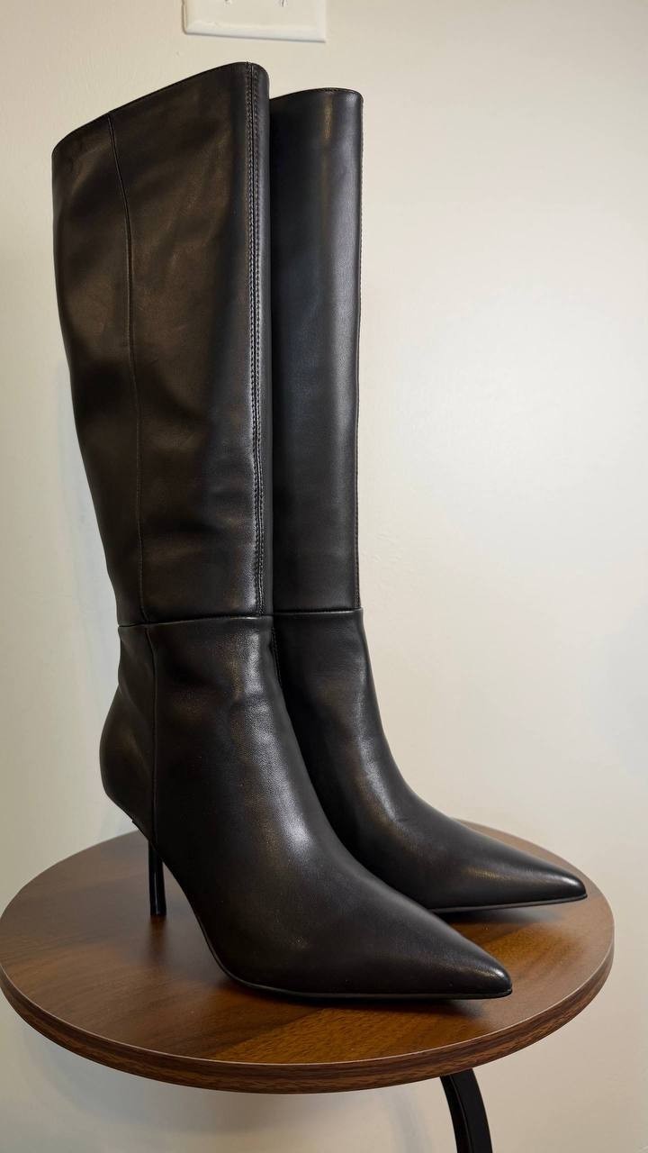 Nine West Nomas Boots 5M Black Leather Knee‑High  Stiletto NIB  msrp$249