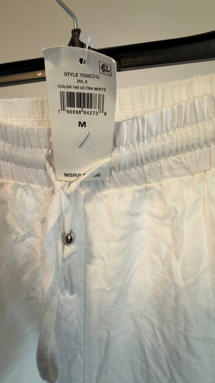 CeCe Drawstring Linen Blend Pants Ultra White M NWT $89