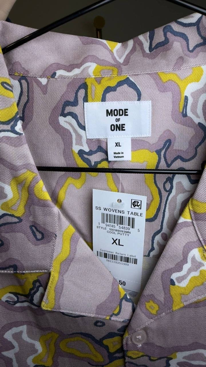 Mode of One Relaxed‑Fit Printed Camp Shirt Cool Putty XL NWT $49.50