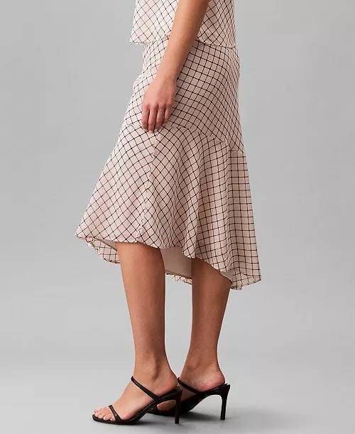 Calvin Klein Printed Chiffon Midi Skirt Cream L/G NWT $109