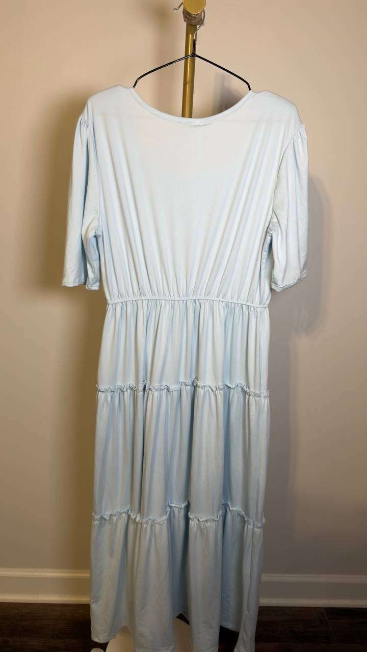 White Mark Women’s Square Neck Tiered Maxi Dress Light Blue XL NWT $86