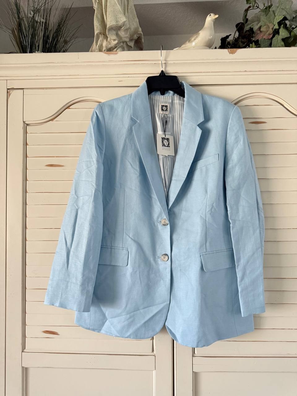 Anne Klein Blazer 10 Opal Blue Linen Notch Collar 2-Button NWT MSRP $149
