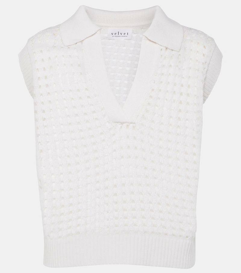 Velvet by Graham &amp; Spencer Taye Sweater White M NWT Cotton-Blend, Crew Neck