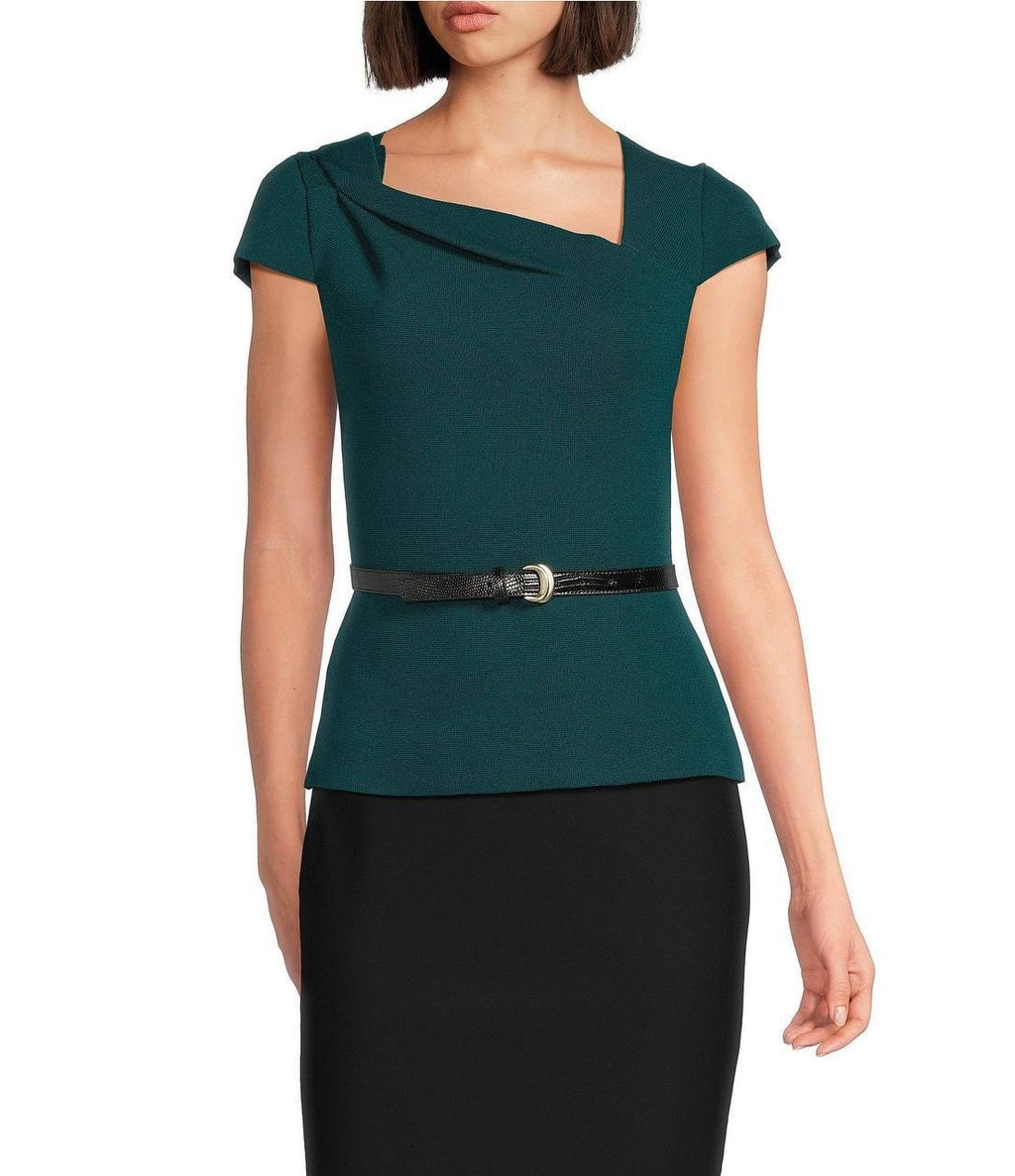 Donna Karan NY Cap‑Sleeve Sweater Green S NWT $169 (No Belt)