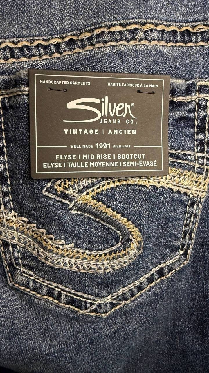 Silver Jeans Elyse Mid Rise Bootcut Jeans Sherbrook 12W 33 NWT $98