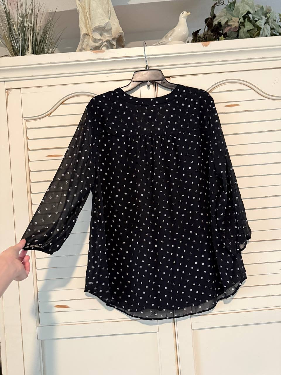 Jones New York V-Neck 3/4 Sleeve Printed Blouse Black Size XL NWT $69.50