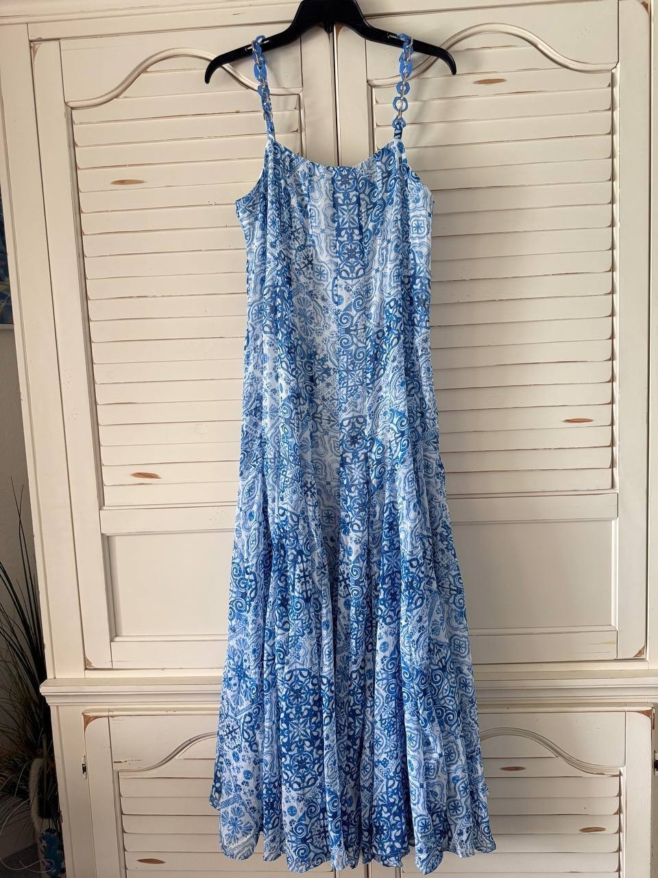 CeCe L'amour Godet Maxi Dress Chainlink Straps, Abstract Print, Size 6, NWT
