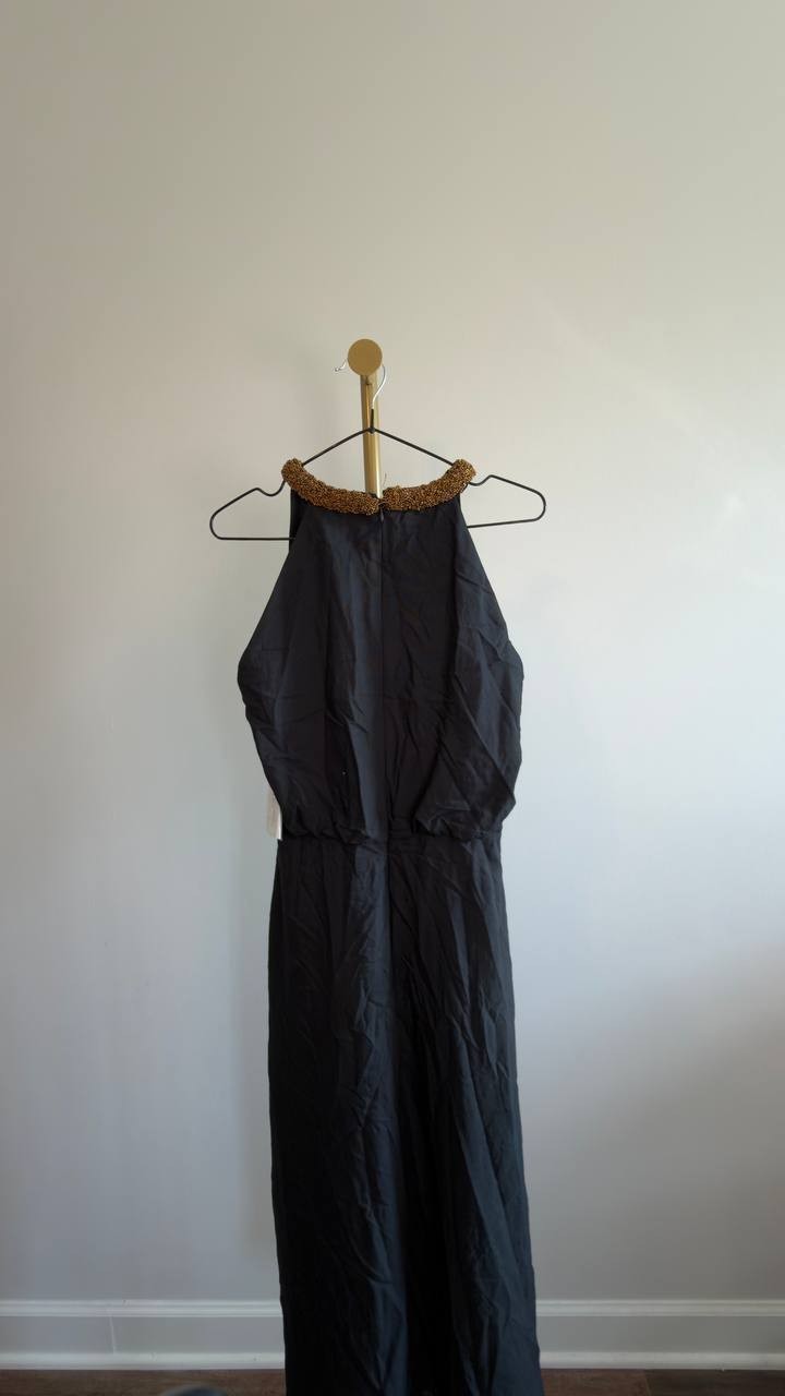 Karl Lagerfeld Floral Bead Collar Sleeveless Midi Dress Black Multi 8 NWT $189