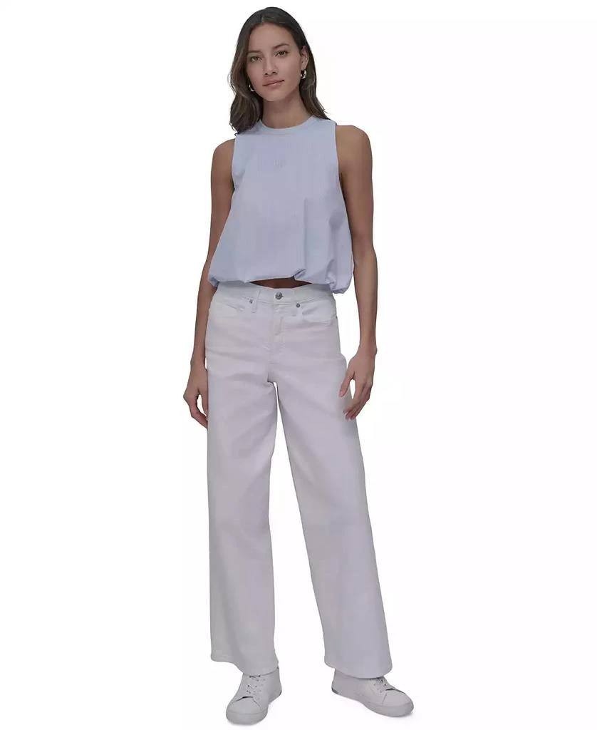DKNY JEANS Striped Cotton Bubble‑Hem Sleeveless Top – Sky Blue– Size XL–NWT–$59