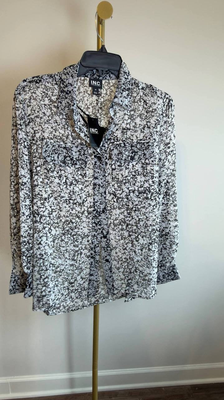 INC International Concepts Printed Button‑Front Shirt Jade Spots XS NWT $74.50