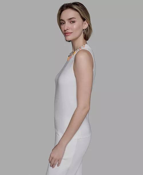 Karl Lagerfeld Paris Embellished Sleeveless Top White XL NWT $99