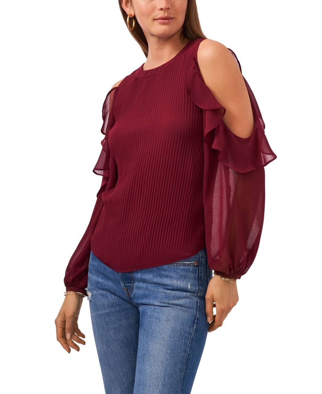 1.STATE Cold‑Shoulder Cuffed Turtleneck Sweater Windsor Wine S NWOT $79