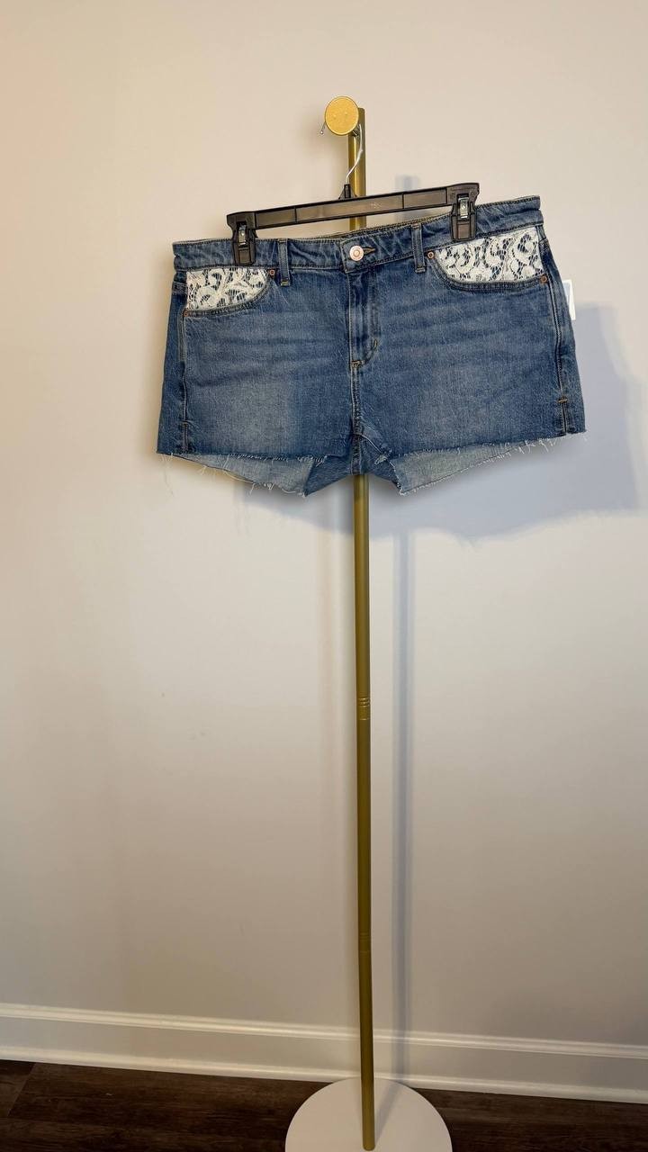 Guess Eco Lace‑Trimmed Denim Katie Shorts Blue 31 NWT $98