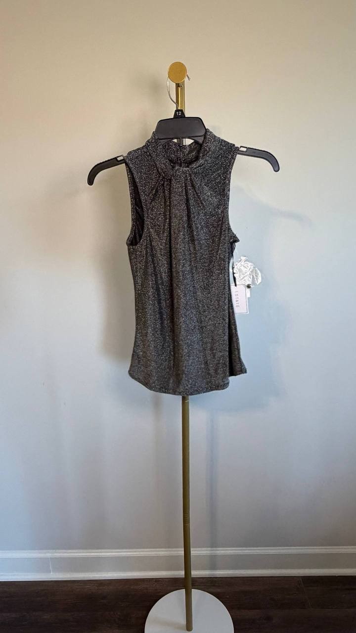 1.STATE Metallic Pleated High‑Neck Tank Rich Black XS NWT $59