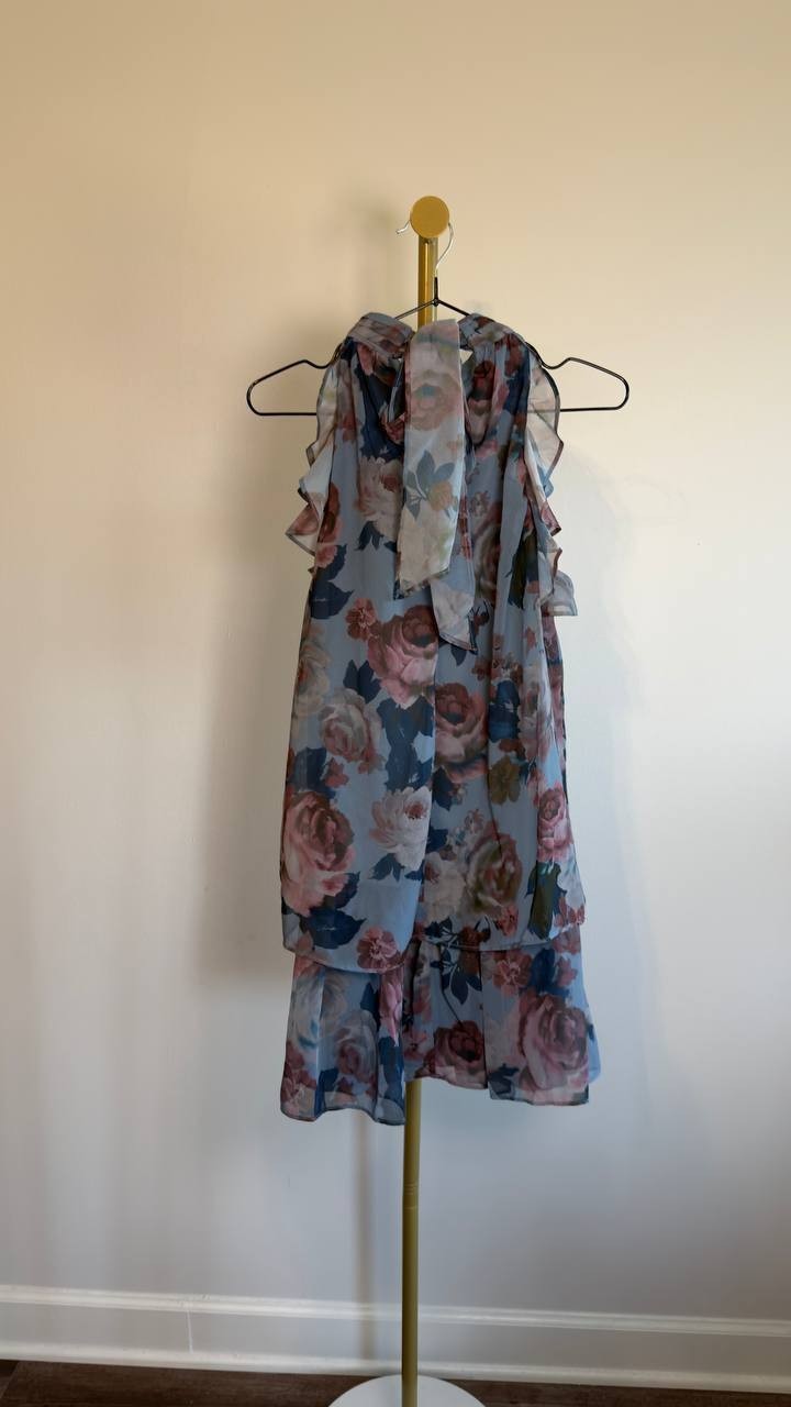 Seni & Cade Printed Mock-Neck Trapeze Dress Blue Multi S NWT $69