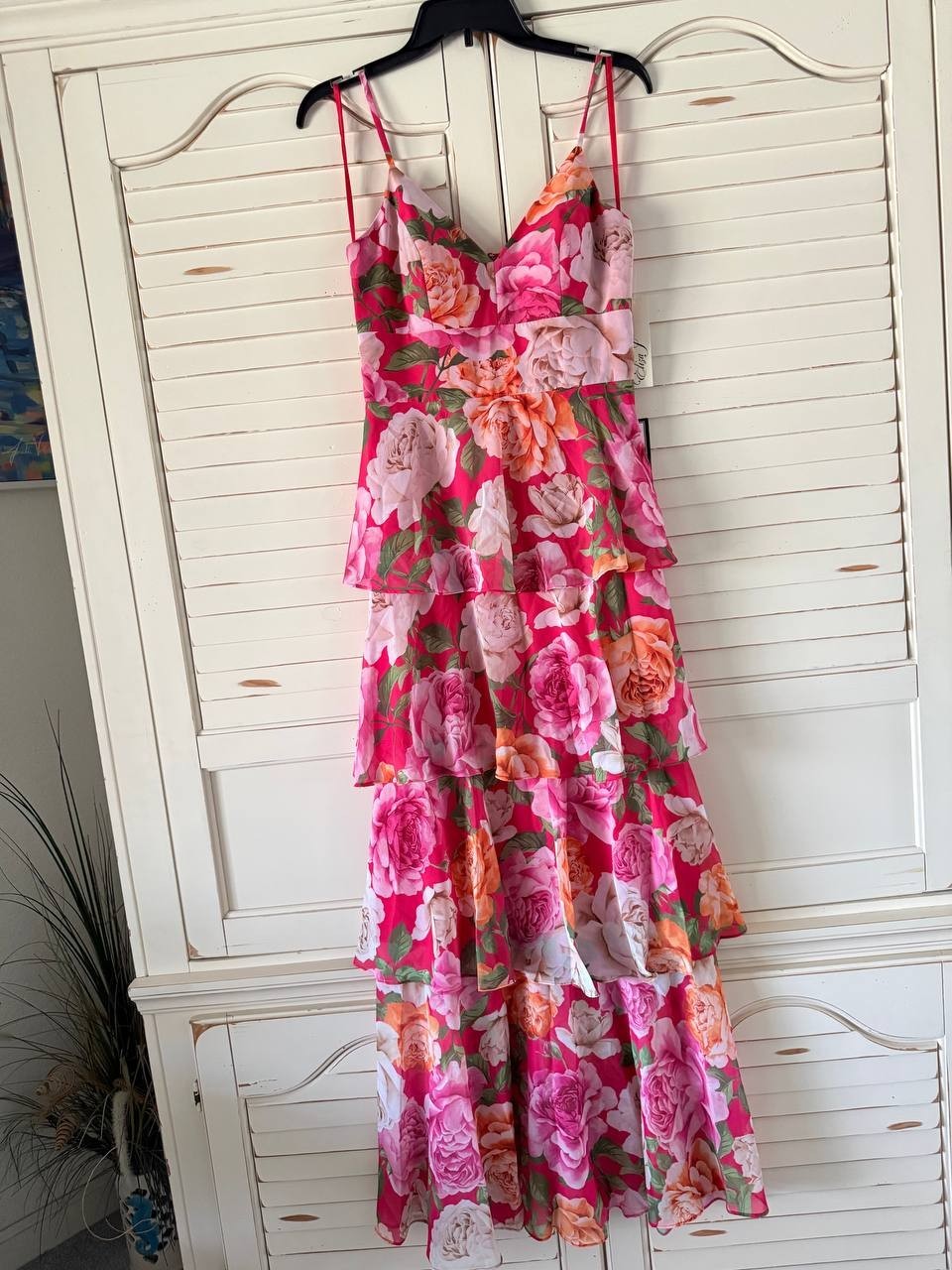 Eliza J Floral Tiered Gown – Size 2 – NWT – V-Neck Sleeveless Multicolor Chiffon