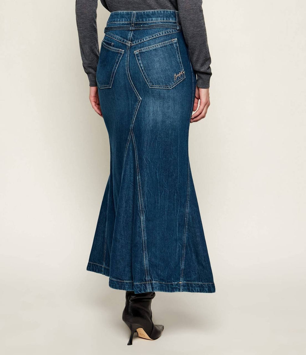 BOSS Blue-Denim Flared Skirt Dark Blue Size 27 NWT $199