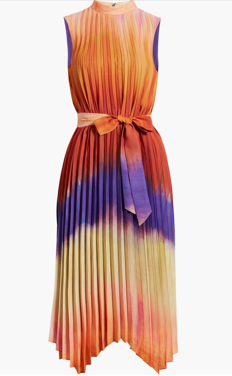 Tahari ASL Ombré Colorblock Pleated Midi Dress – Size 14 – NWT – Sleeveless
