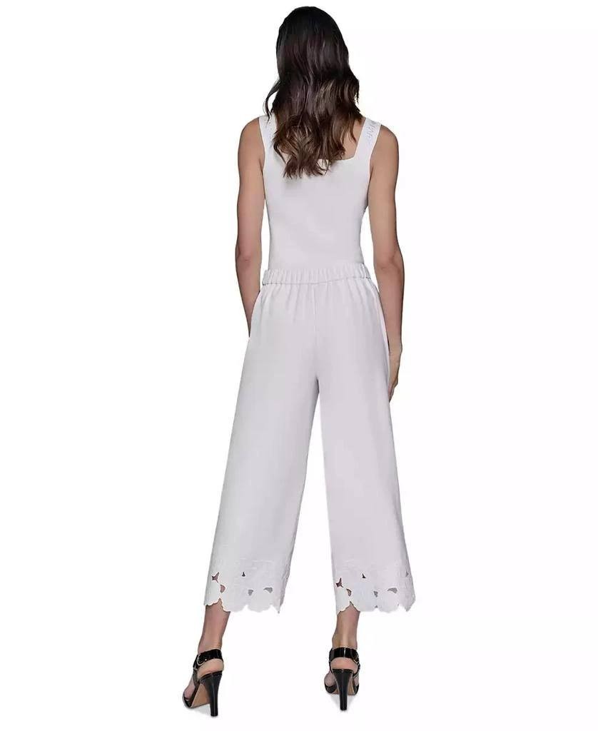 Karl Lagerfeld Paris Women’s Floral‑Hem Pull‑On Pants White 12 NWT $149