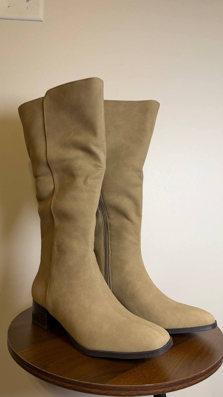 Journee Devri Boots 6.5M Greige Vegan Leather Knee‑High Zip NIB msrp$79.99