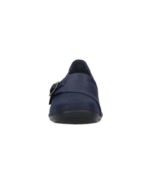 Easy Street Cinnamon Slip‑Ons 9 Navy Faux Leather Square Toe Comfort NIB msrp$60