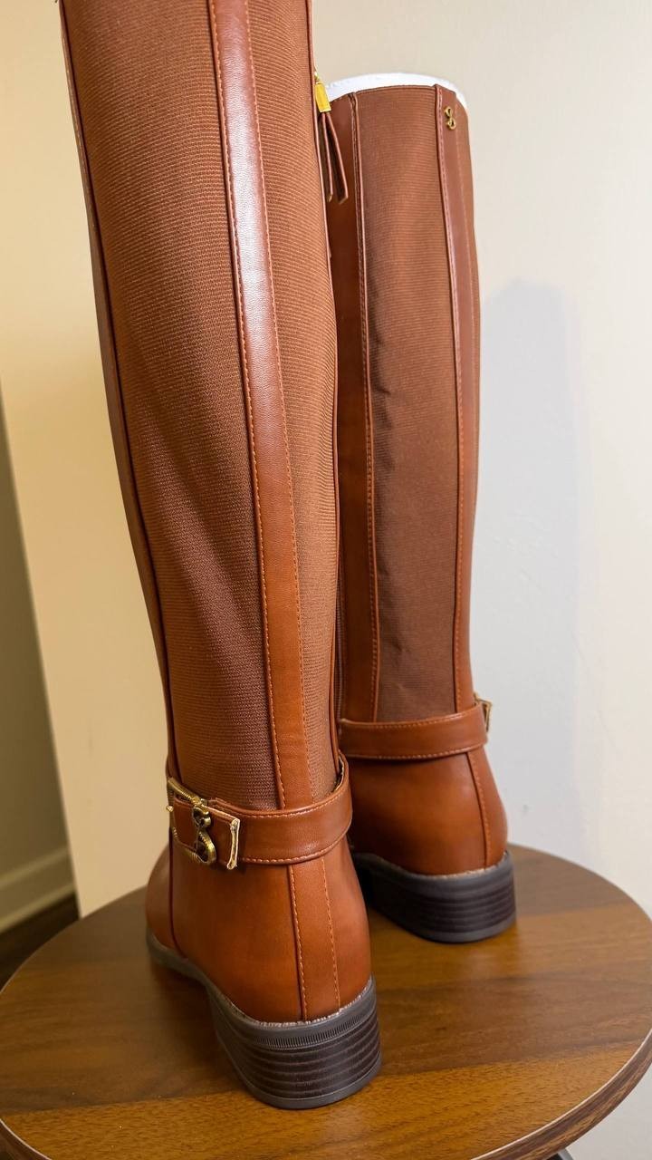 Sam & Libby Percy Boots 9 Hazelnut Man‑Made Knee‑High Riding Round Toe NIB