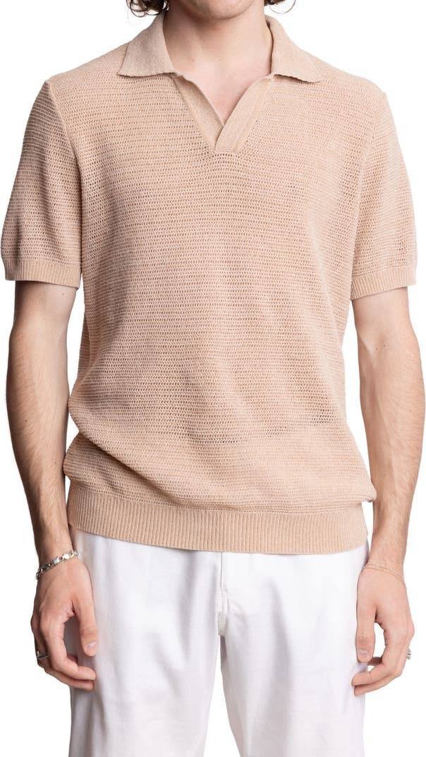 Paisley & Gray Men’s Open Knit Johnny Collar Polo Tan L/G $85 NWT