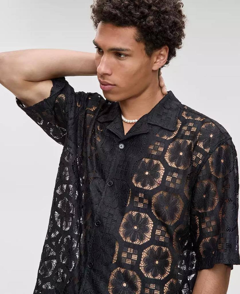 Mode of One Men’s Textured Geometric Lace Camp Shirt Black XL $49.50 NWT