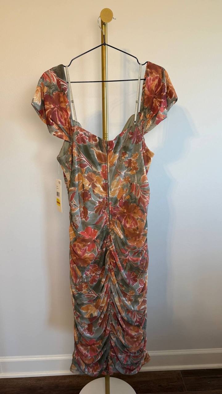 Katia Rae Plus Size Printed Cowlneck Midi Dress Olive Multi 18 NWT $85