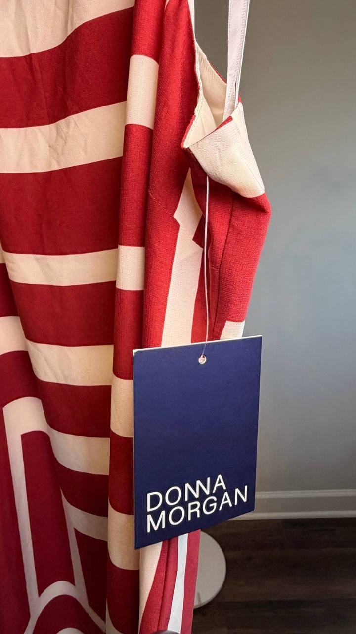 Donna Morgan Crewneck Midi Dress Cream/Dark Red 2 NWT $158