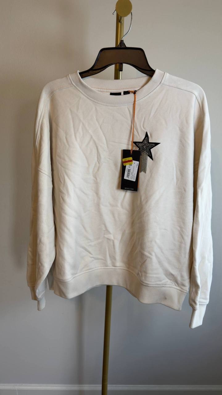 BOSS Star‑Embellished Sweatshirt Open White M NWT $129