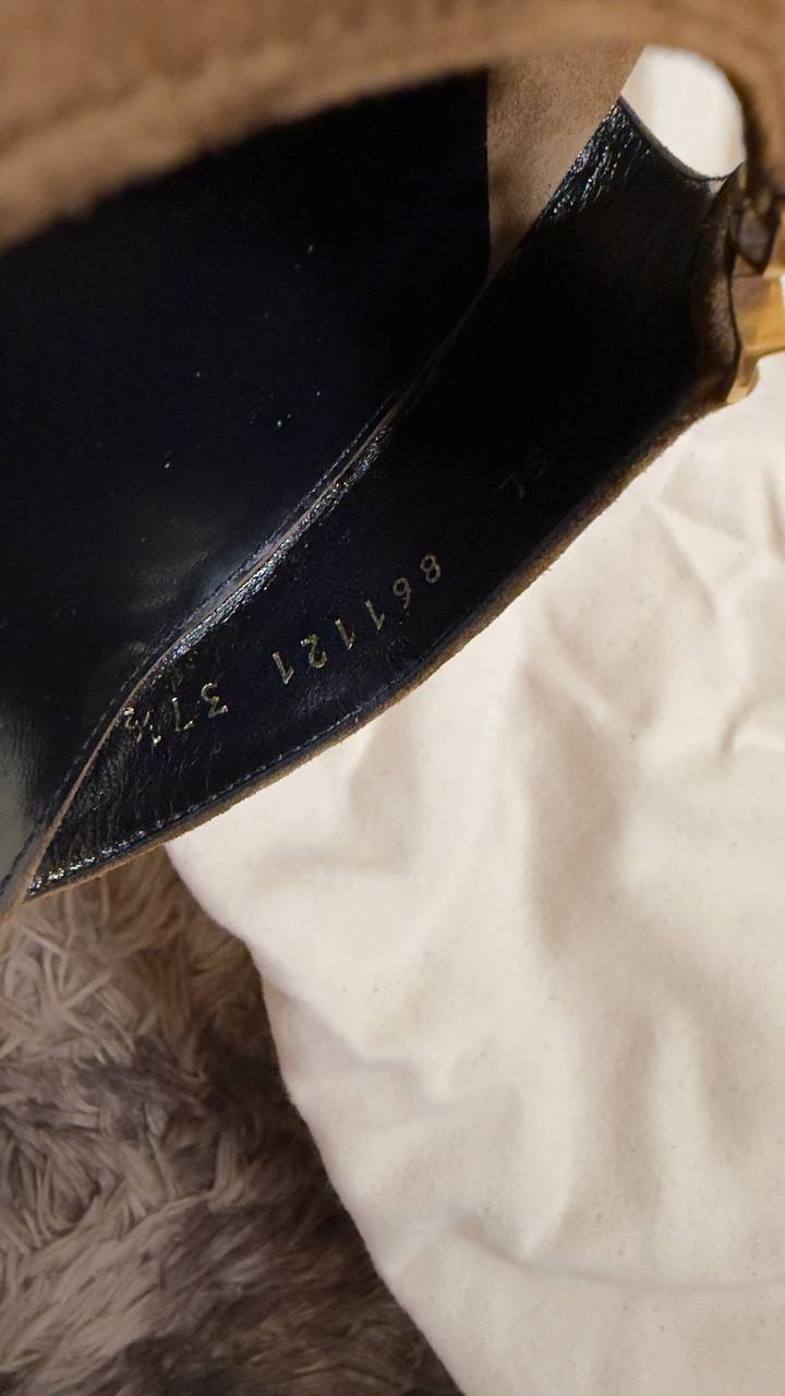 Saint  Laurent  Babylone  Mules  Suede  Dark Havana 37.5  New in Box  $1200