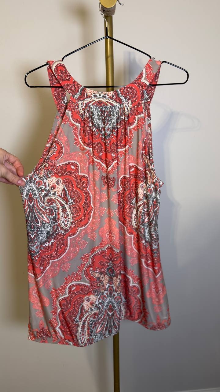INC International Concepts Paisley Beaded Top Coral Multi XL NWOT $59.50