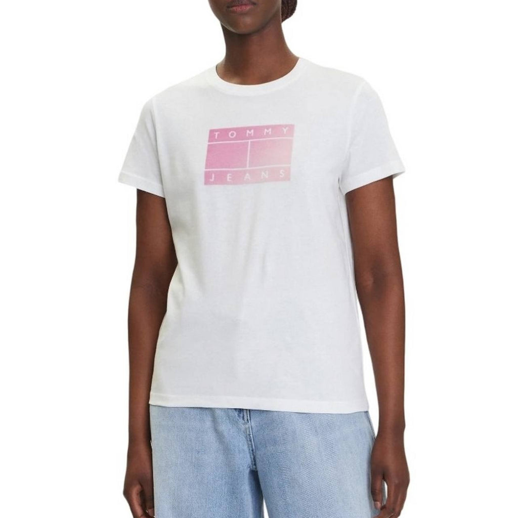 Tommy Jeans Gradient Flag T-Shirt Off White Size M Regular 100% Cotton