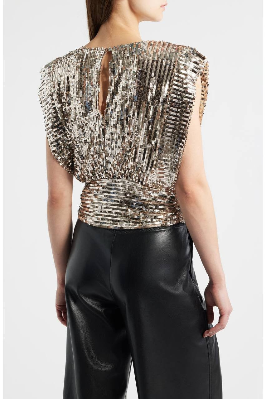 BOSS Illana Sequin Crop Top – Orange – NWT – Sleeveless Jewel Neck