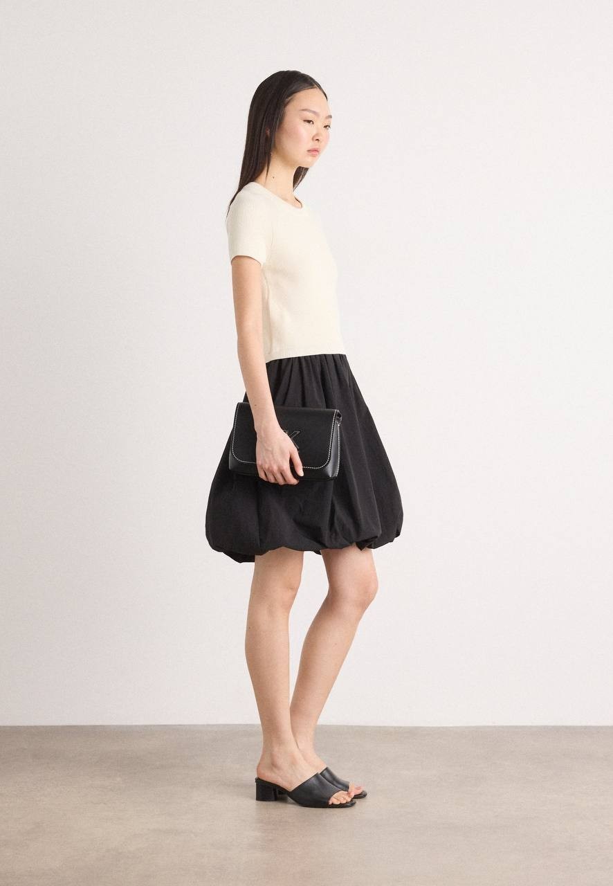 DKNY Mix Media Bubble Dress Coconut/Black Size XL NWT $139