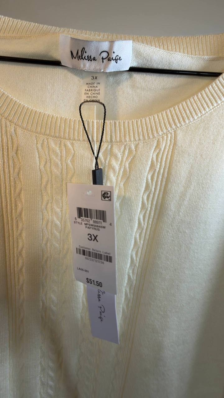 Melissa Paige Lace Front Crewneck Top Papyrus 3X NWT $51.50