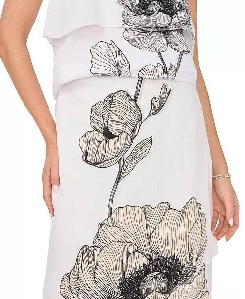 Vince Camuto Printed Layered Maxi Skirt Ultra White Size 4 NWOT $119
