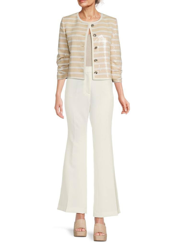Karl Lagerfeld Paris Sequinned Striped Jacket Beige S NWOT $229