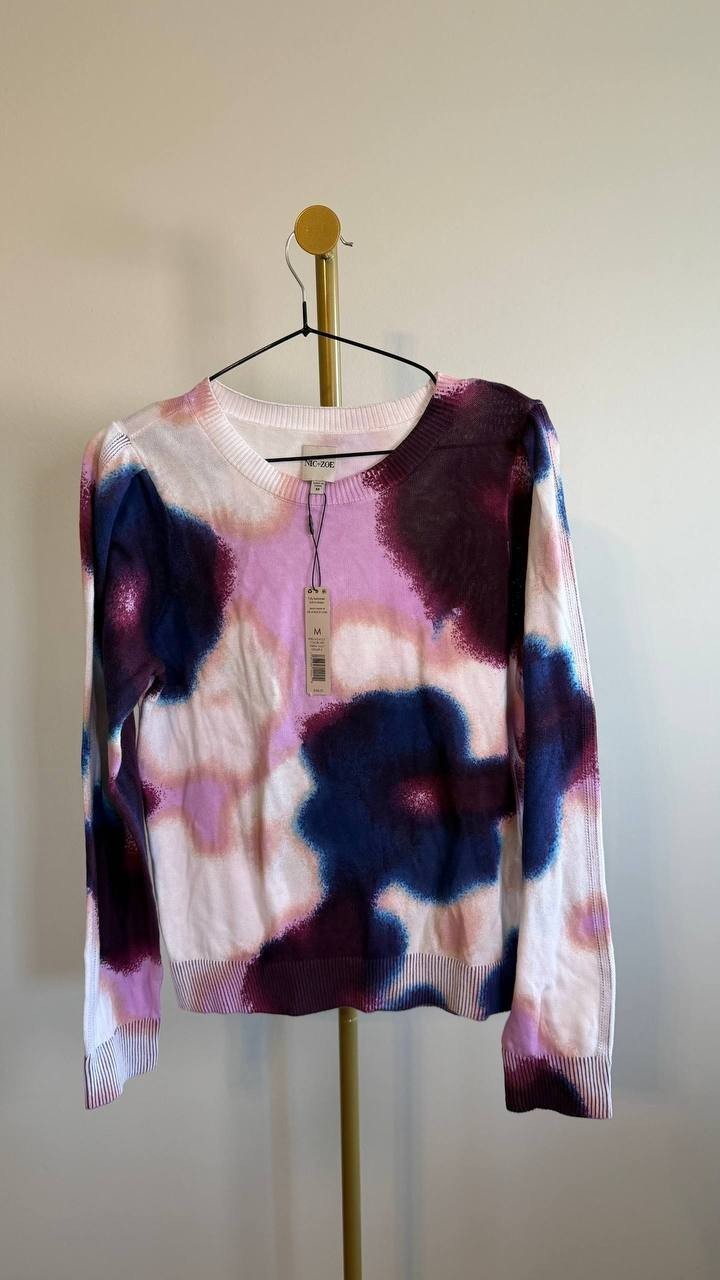 NIC+ZOE Women’s Blossom Blur Cotton Sweater Multicolor M $169 NWT