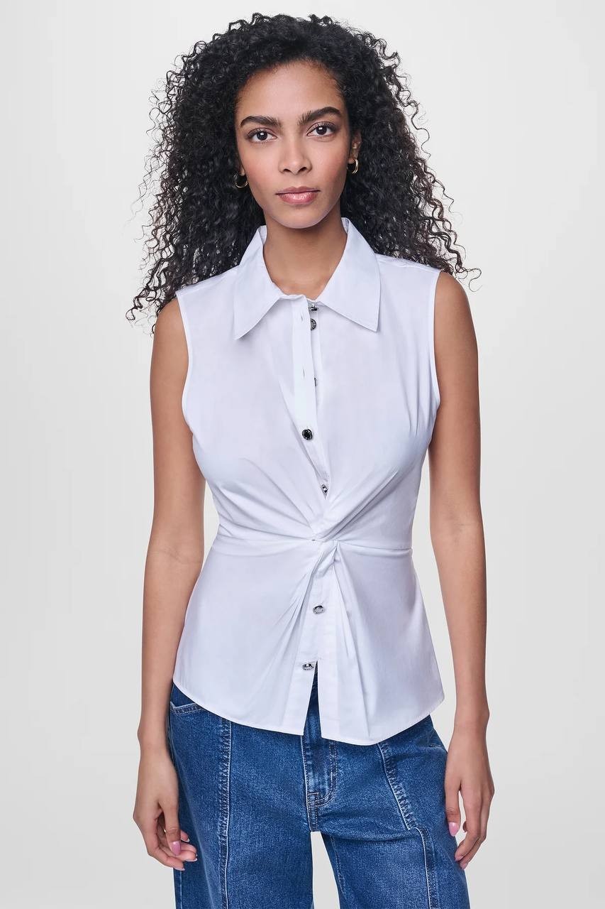 DKNY Jeans Women’s Poplin Twist Front Shirt White M NWT $79 