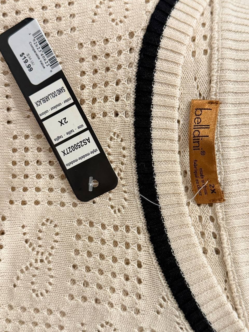 Belldini Knit Top – Size 2X – Sand Dollar/Black – NWT – $34