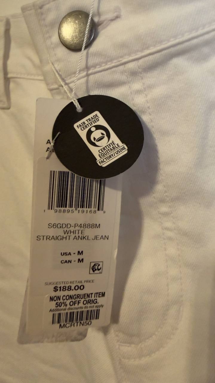 Eileen Fisher Garment-Dyed Organic Cotton Straight Jeans White M NWT $188