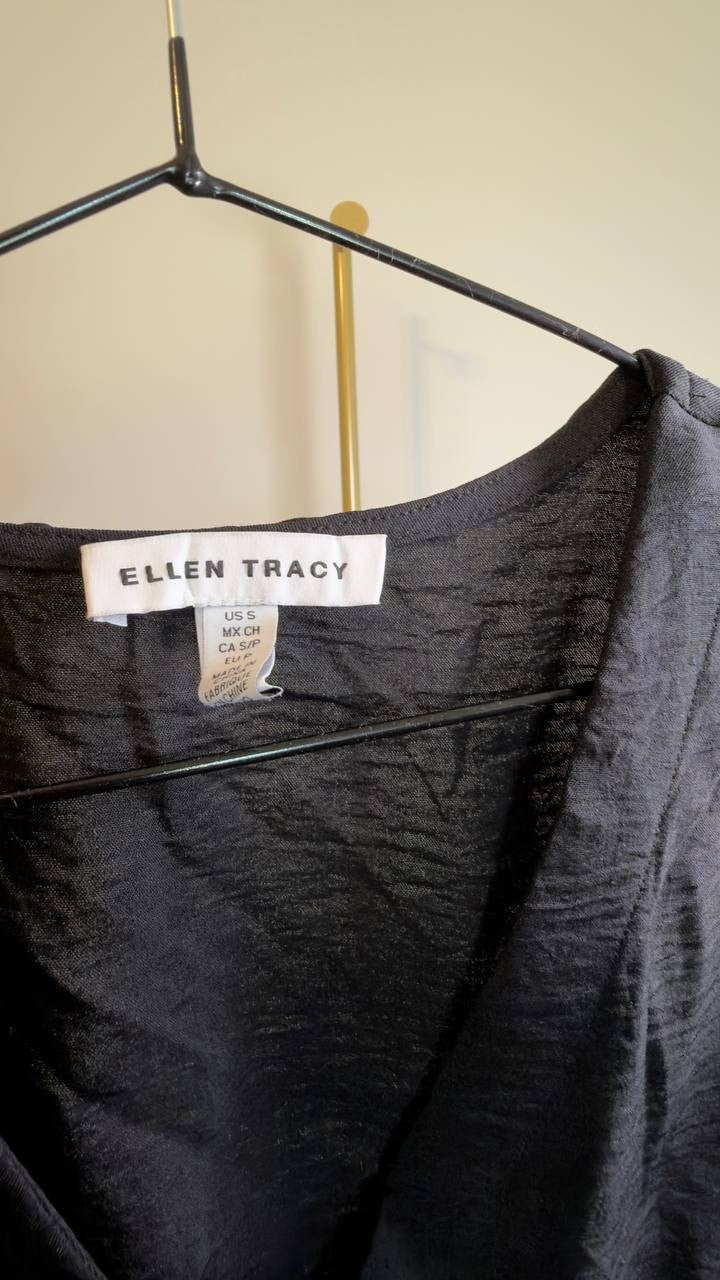Ellen Tracy Sleeveless Ruched Button‑Front Top Black S NWT $79