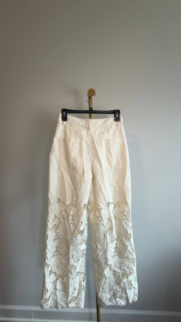 Avec Les Filles High Waist Embroidered Lace Cotton Pants Off White 27 NWT $158