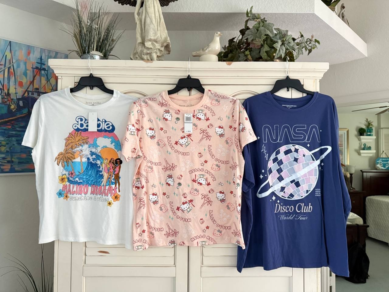 Women’s Graphic T-Shirt Lot of 3 – Size 1X (Barbie, Hello Kitty, NASA)