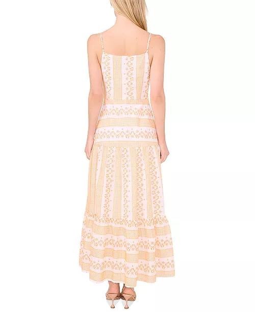 CeCe L'Amour Maxi Dress Orange Embroidered Floral Apron-Neck Size 6 NWT