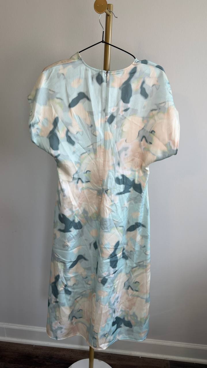 Calvin Klein Satin Print V‑Neck Midi Dress Pale Meadow S NWT $169