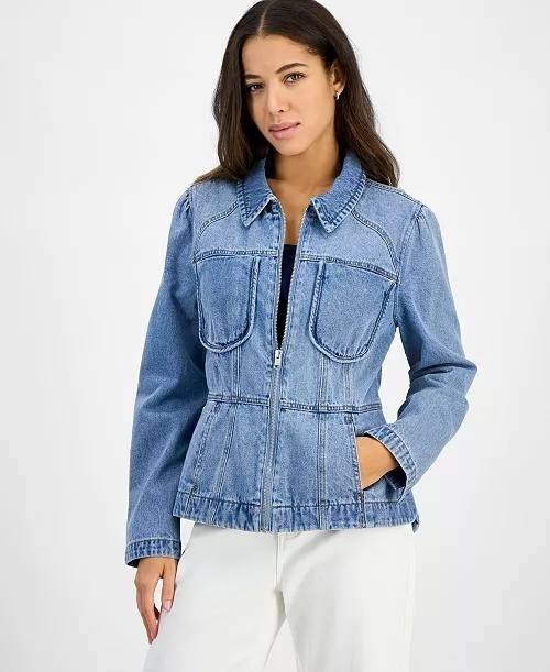 Democracy Women’s Cotton Denim Peplum‑Hem Jacket Light Blue M $98 NWT