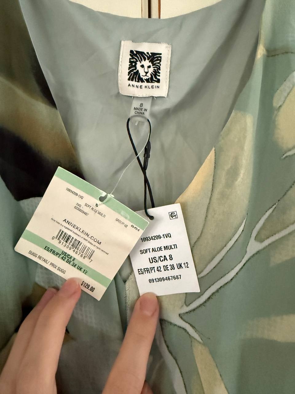 Anne Klein Floral Smocked-Waist Midi Dress – Green Multi, Size 8